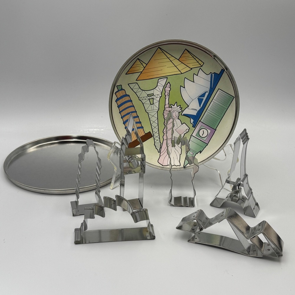World Landmarks Cookie Cutter Set Stainless Steel 6 Piece Storage Tin‎ Travel
